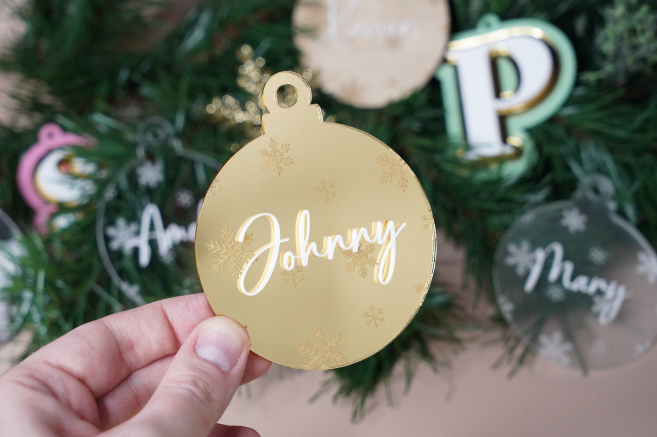 Snowflake Bauble Ornament - Colour/Name Customisable