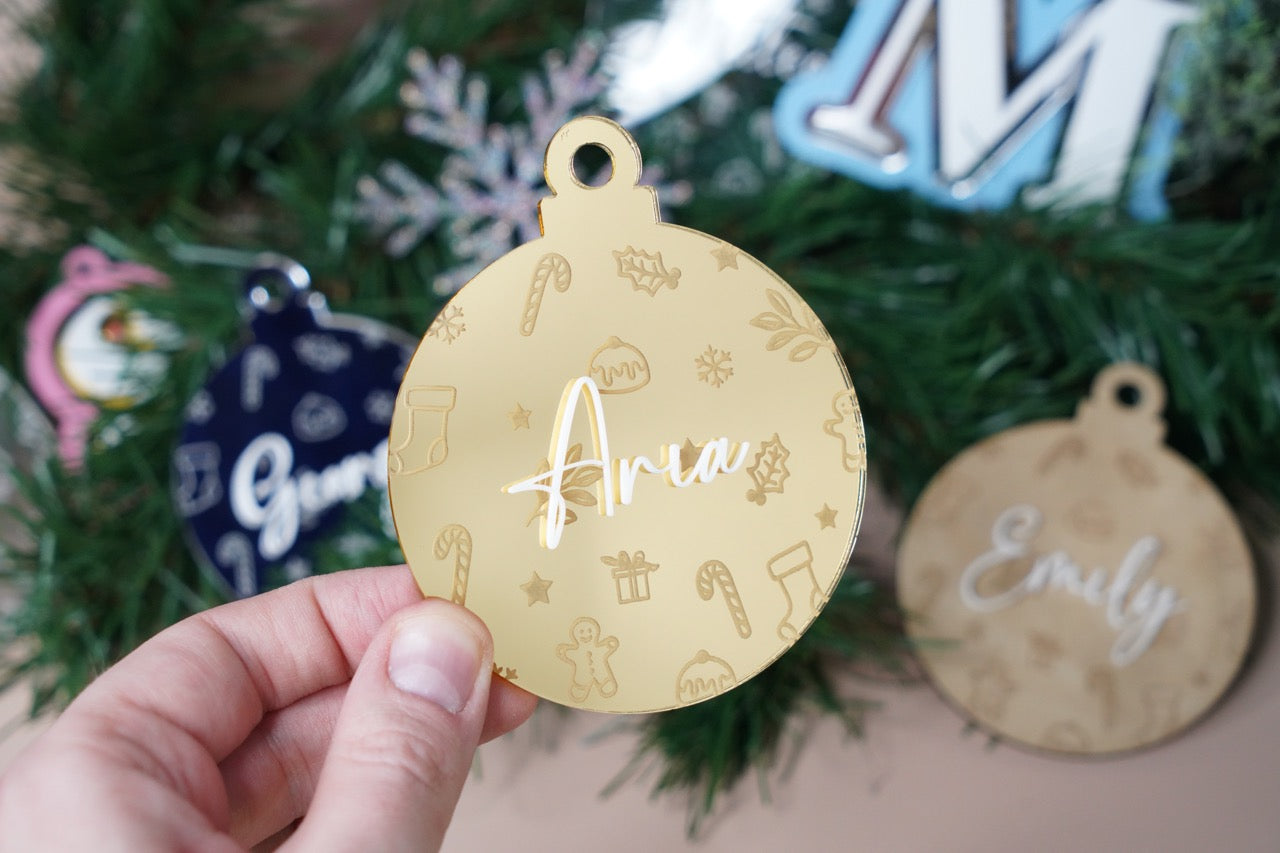 Festive Bauble Ornament - Colour/Name Customisable