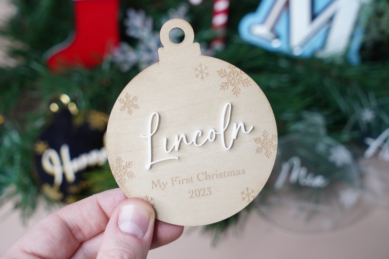 My First Christmas Snowflake Bauble Ornament - Colour/Name Customisable