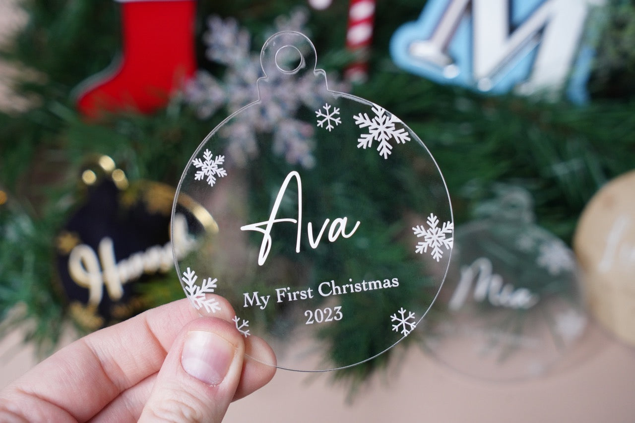 My First Christmas Snowflake Bauble Ornament - Colour/Name Customisable