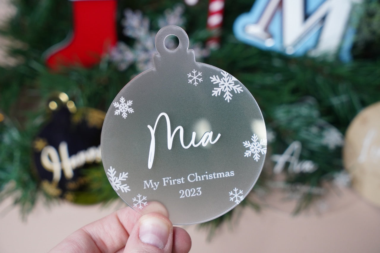 My First Christmas Snowflake Bauble Ornament - Colour/Name Customisable