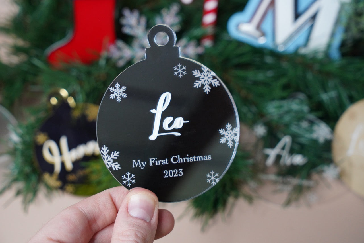 My First Christmas Snowflake Bauble Ornament - Colour/Name Customisable