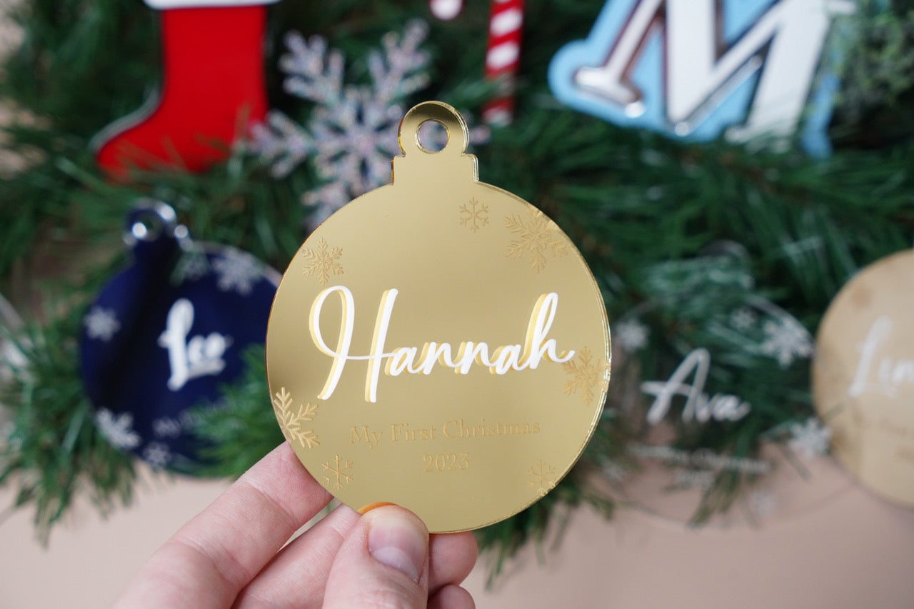 My First Christmas Snowflake Bauble Ornament - Colour/Name Customisable