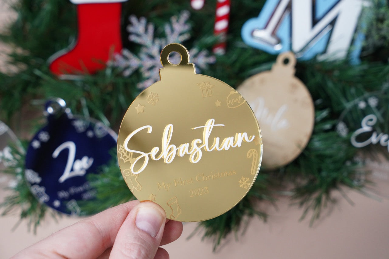 My First Christmas Festive Bauble Ornament - Colour/Name Customisable