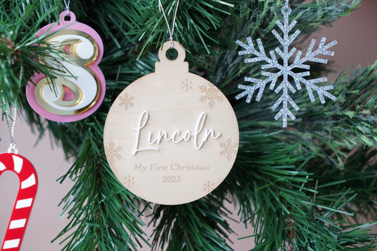 My First Christmas Snowflake Bauble Ornament - Colour/Name Customisable