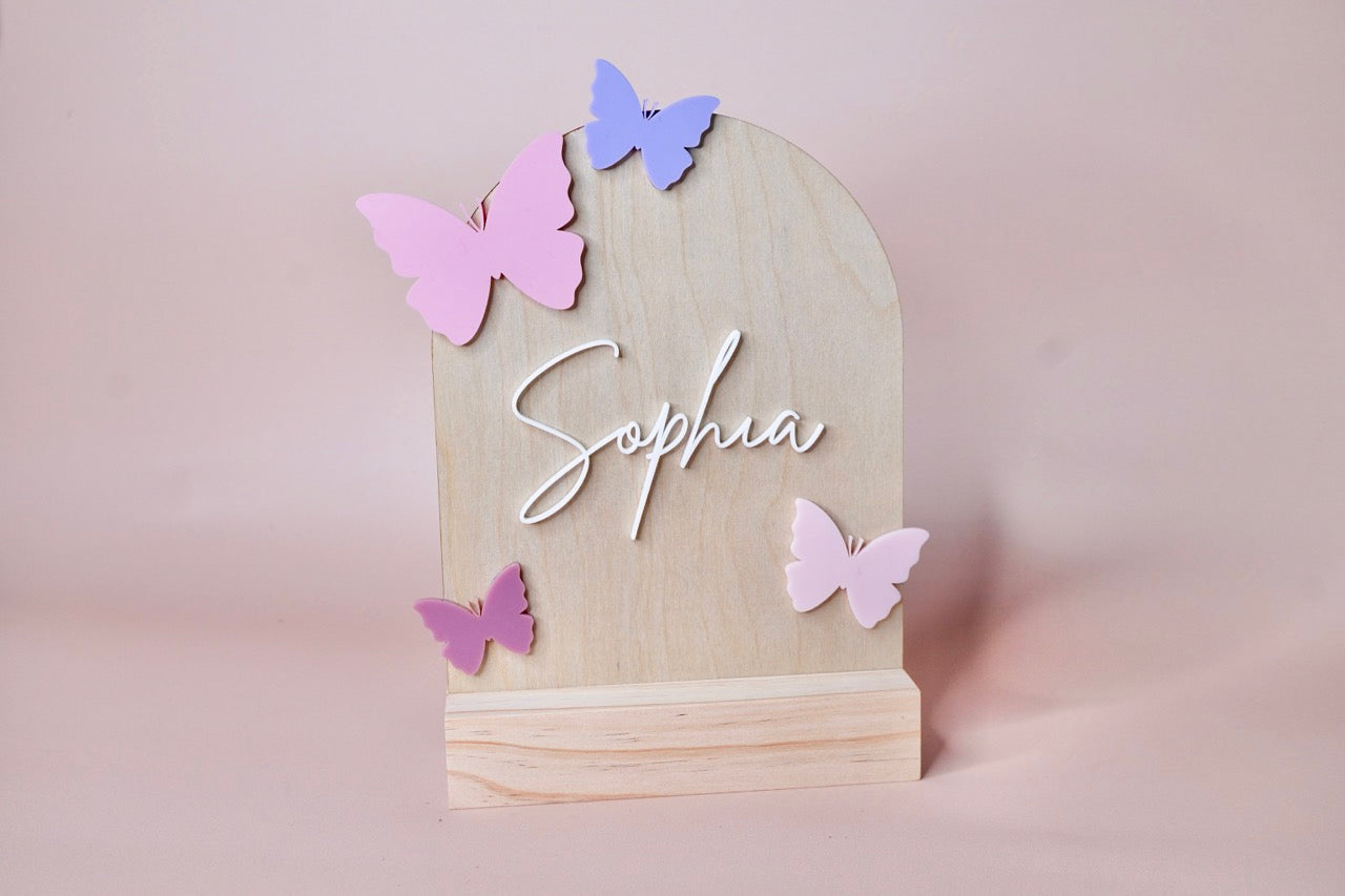 Butterflies - Bedside Table / Shelf 3D Name Sign