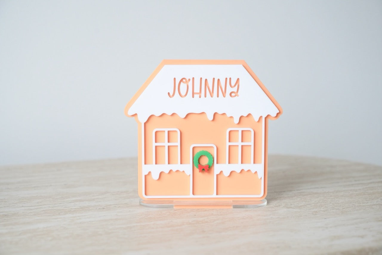 Gingerbread House (on stand) - Colour/Name Customisable