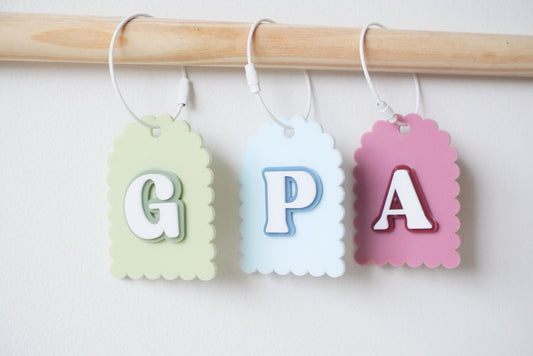 Scalloped Initial Bag Tag (Triple Layered, Colour Customisable Acrylic)