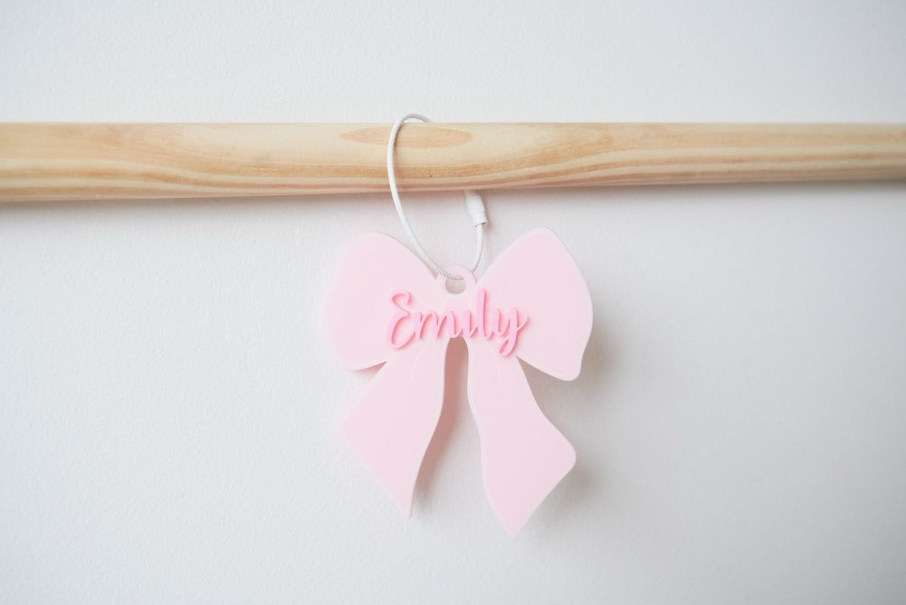 Bow Name Bag Tag (Double Layered, Colour Customisable Acrylic)