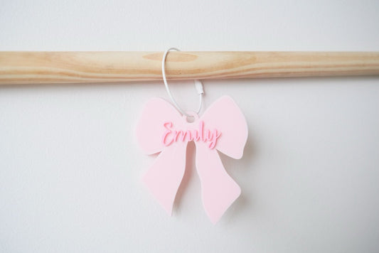 Bow Name Bag Tag (Double Layered, Colour Customisable Acrylic)