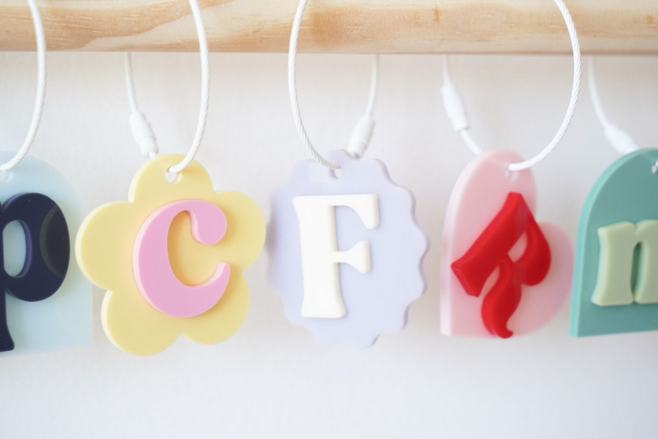 Initial Bag Tag (Double Layered, Colour & Shape Customisable Acrylic)