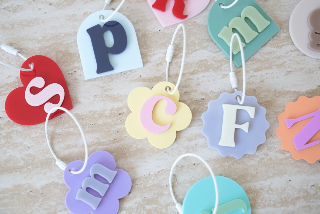Initial Bag Tag (Double Layered, Colour & Shape Customisable Acrylic)